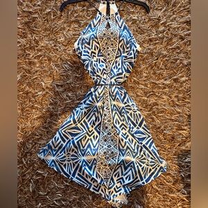 Blue and White High Neck Dress